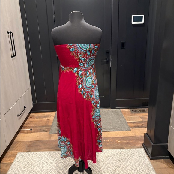 Boho Two-Way Maxi Dress / Skirt | Red & Turquoise Paisley | Festival - Picture 2 of 5